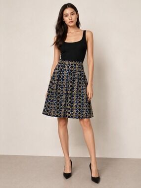Burberry London Silk Geometric A-Line Skirt Blue Size 36 Made in Japan 0772